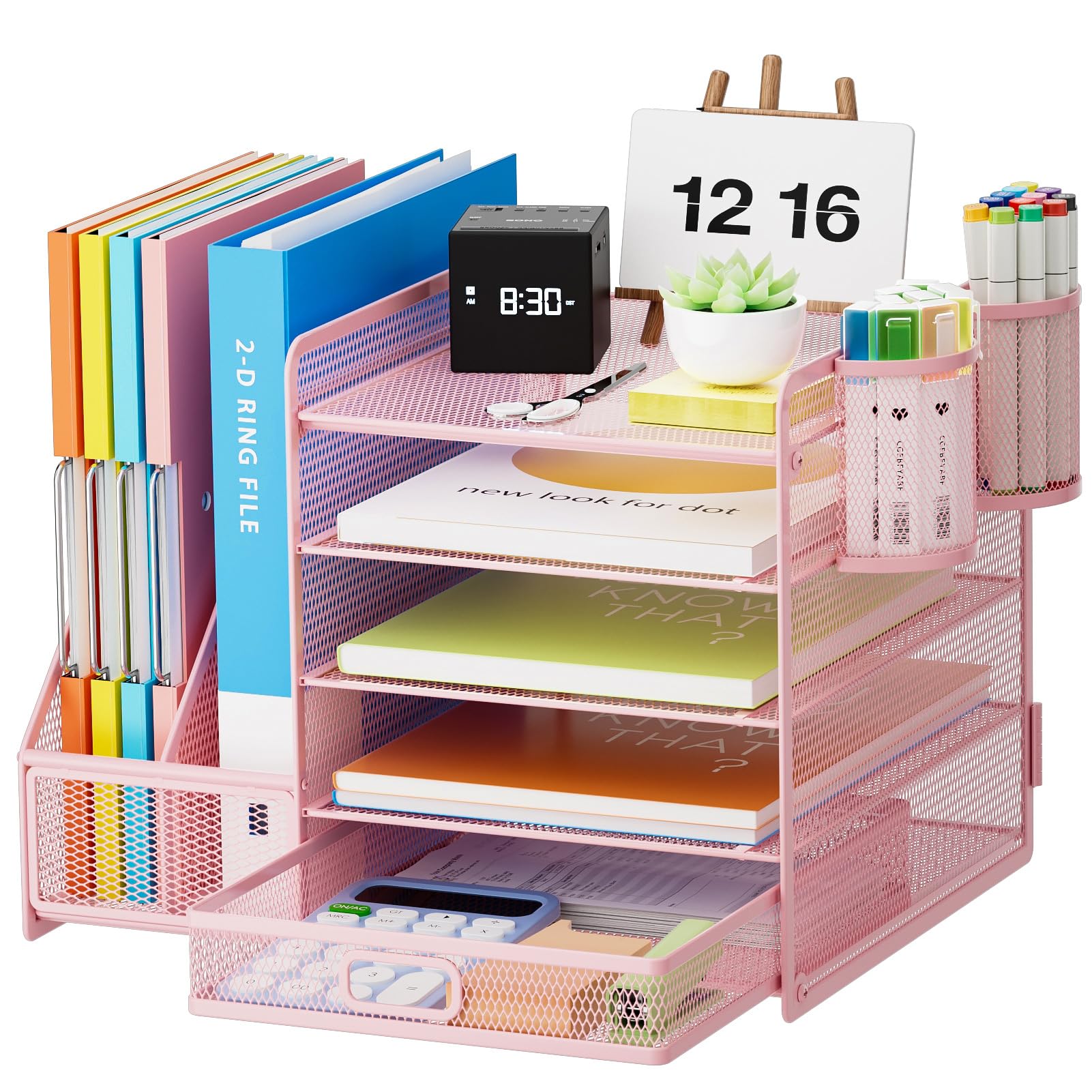 Five Tier Mesh Desk Organizer with File Tray Drawer Pen and Magazine Holders