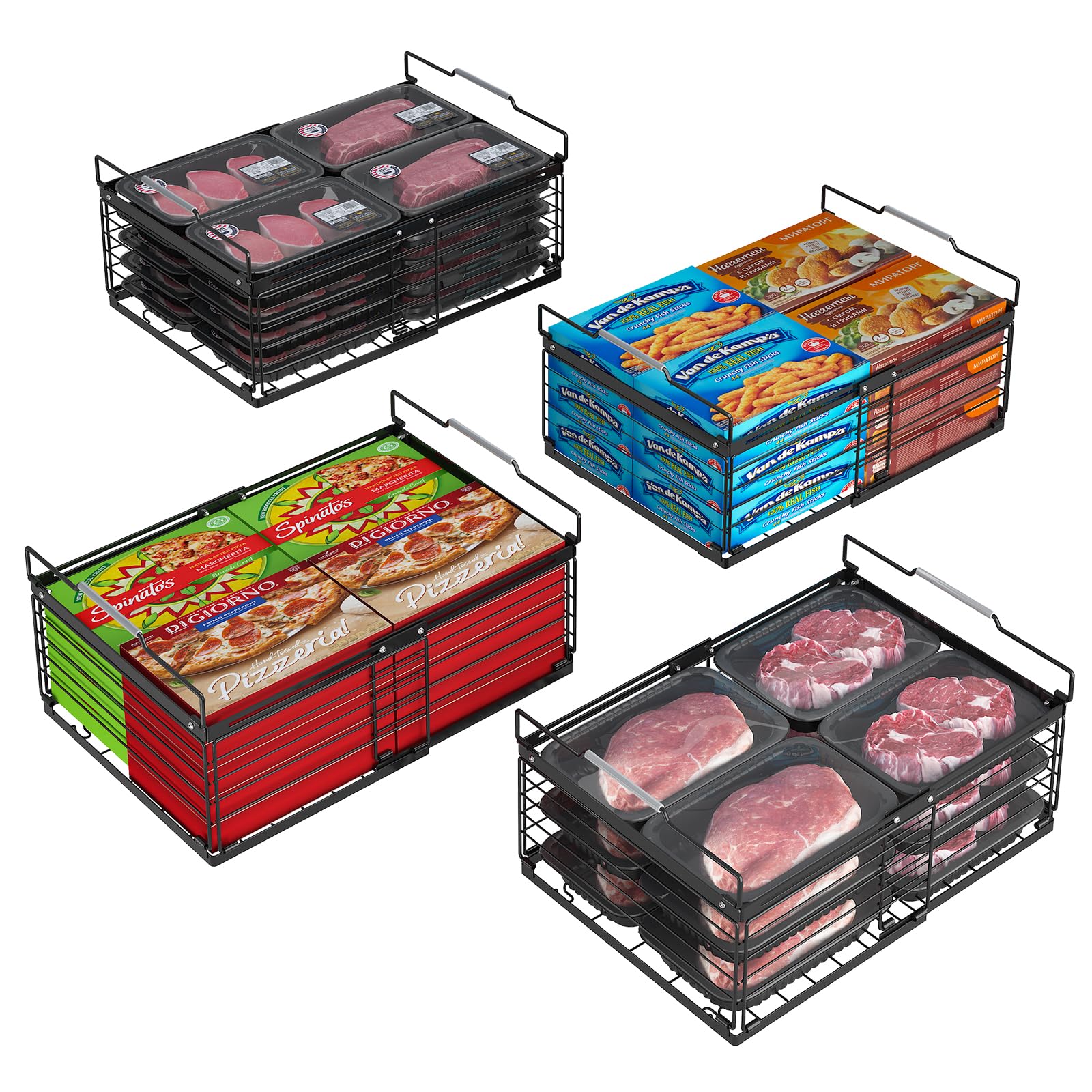 Four Pack Adjustable Stackable Freezer Organizer Bins for Chest Freezer