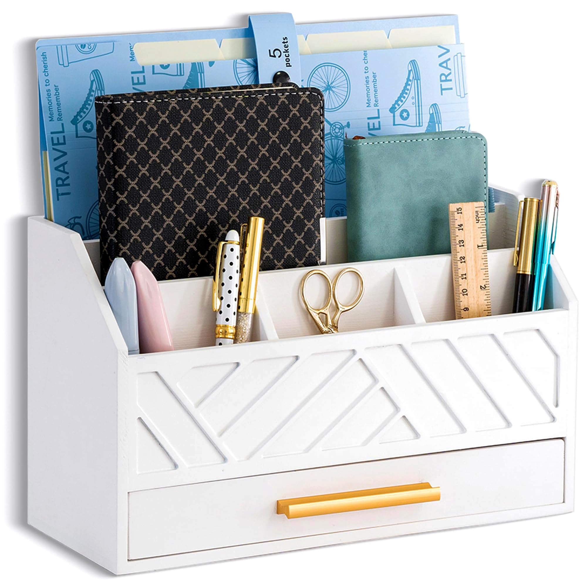 Wood Desk Organizer with Drawer Mail and File Holder