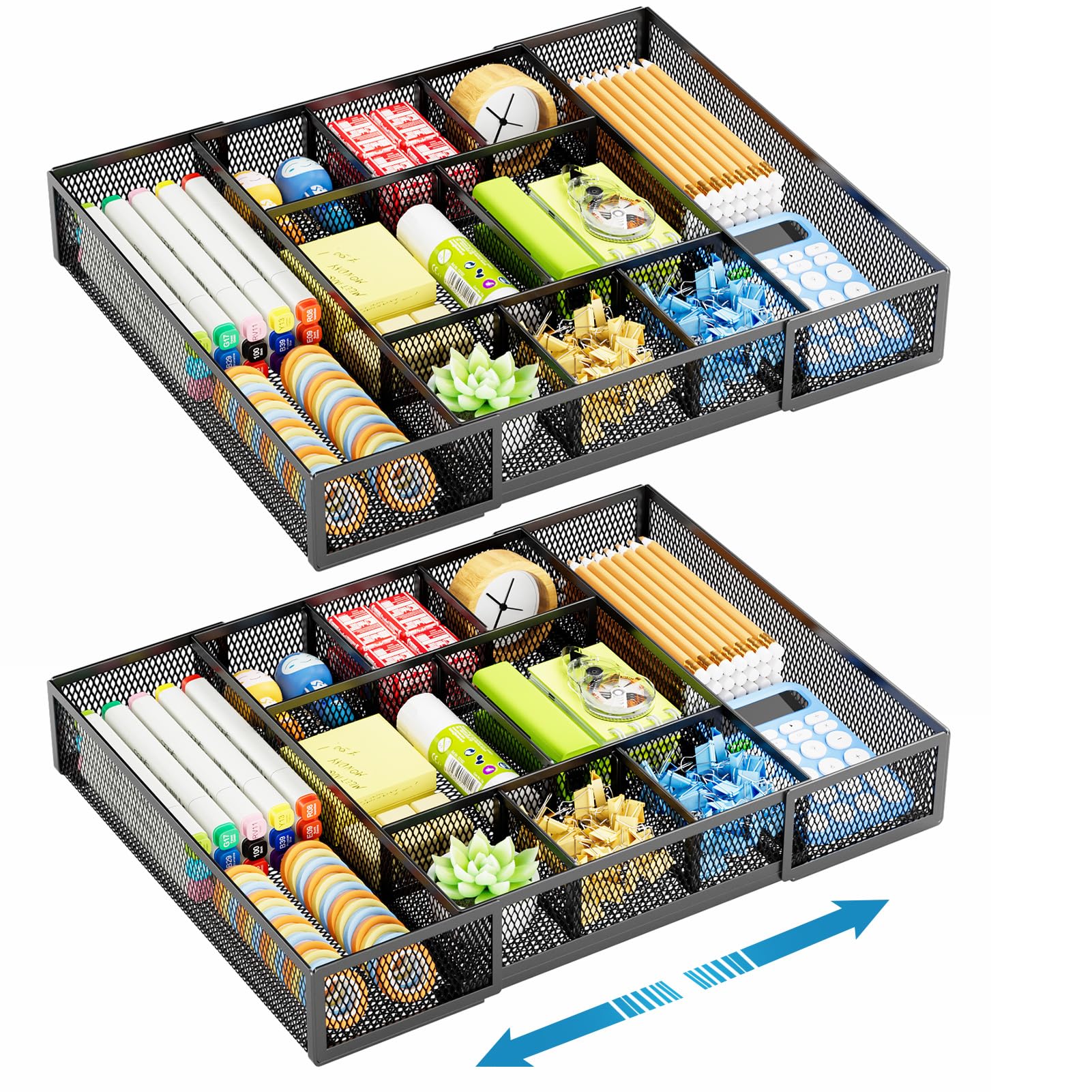 Expandable Desk Drawer Organizer with Ten Adjustable Compartments