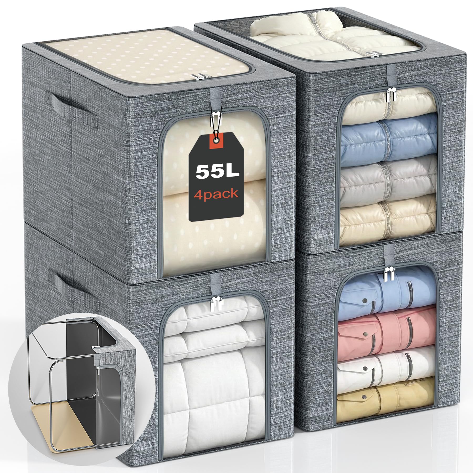 Clothes Storage Bins with Metal Frame for Closet Organization