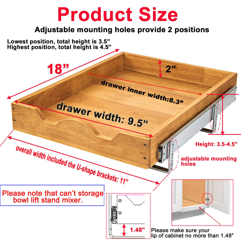 Two Tier Pull Out Cabinet Organizer with Wood Drawer