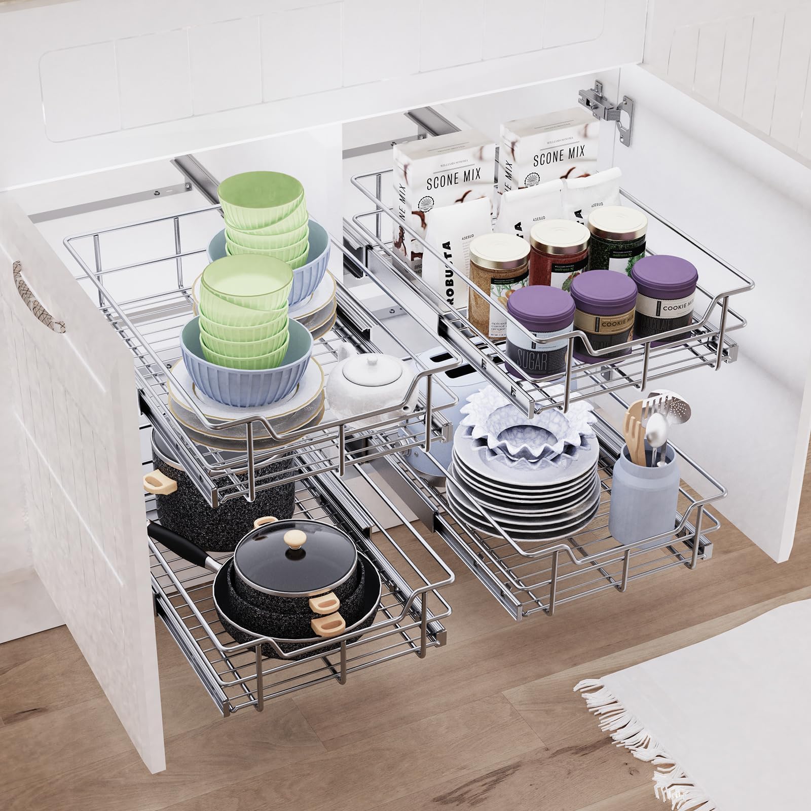 Heavy Duty Pull Out Cabinet Organizer with Chrome Plated Slide Out Drawer