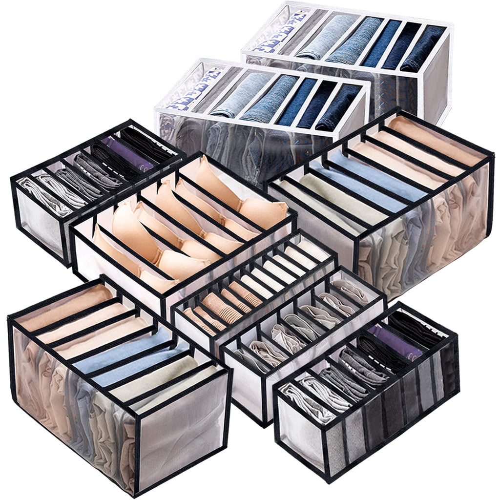 Six Pack Washable Clothes Drawer Organizers with Foldable Compartments