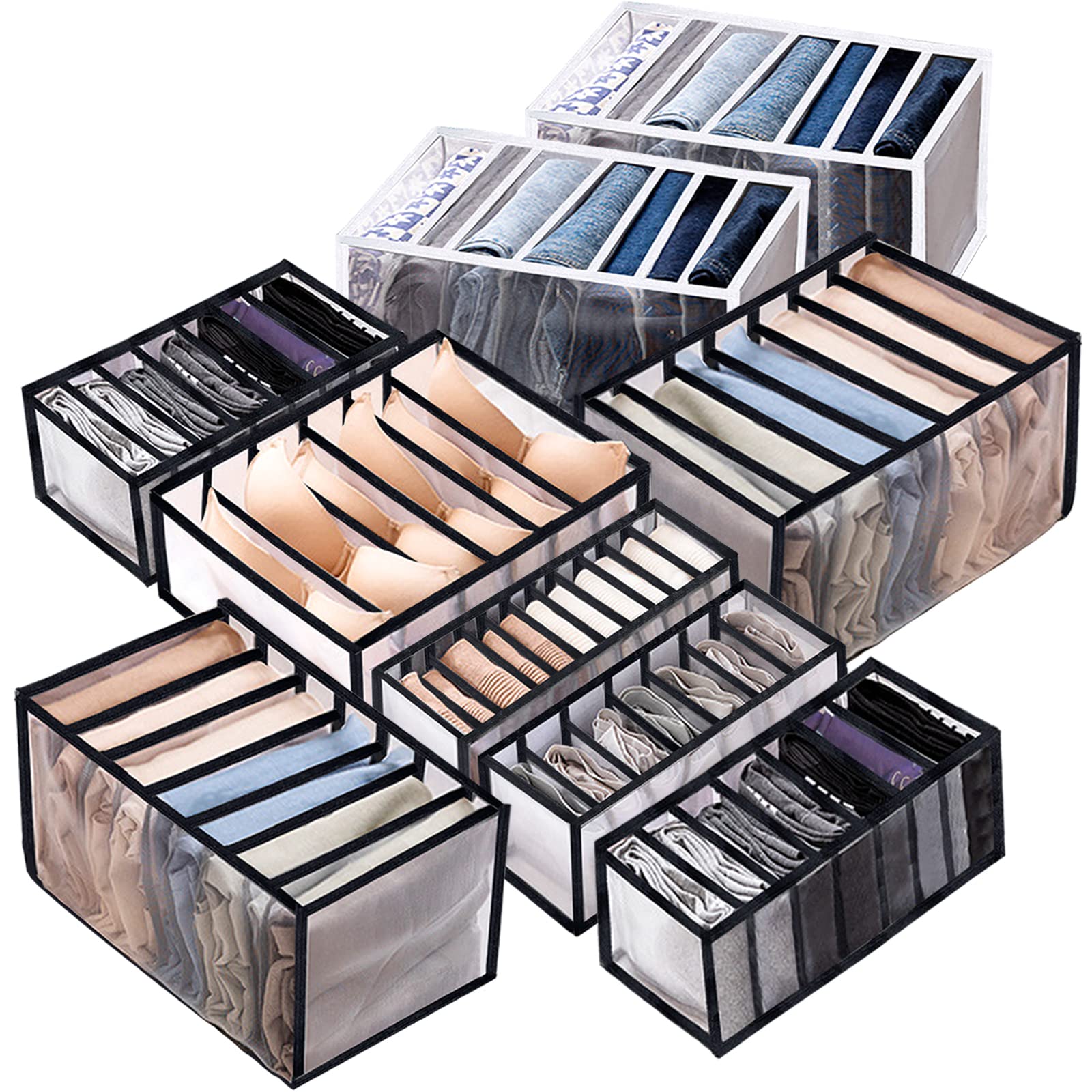 Six Pack Washable Clothes Drawer Organizers with Foldable Compartments