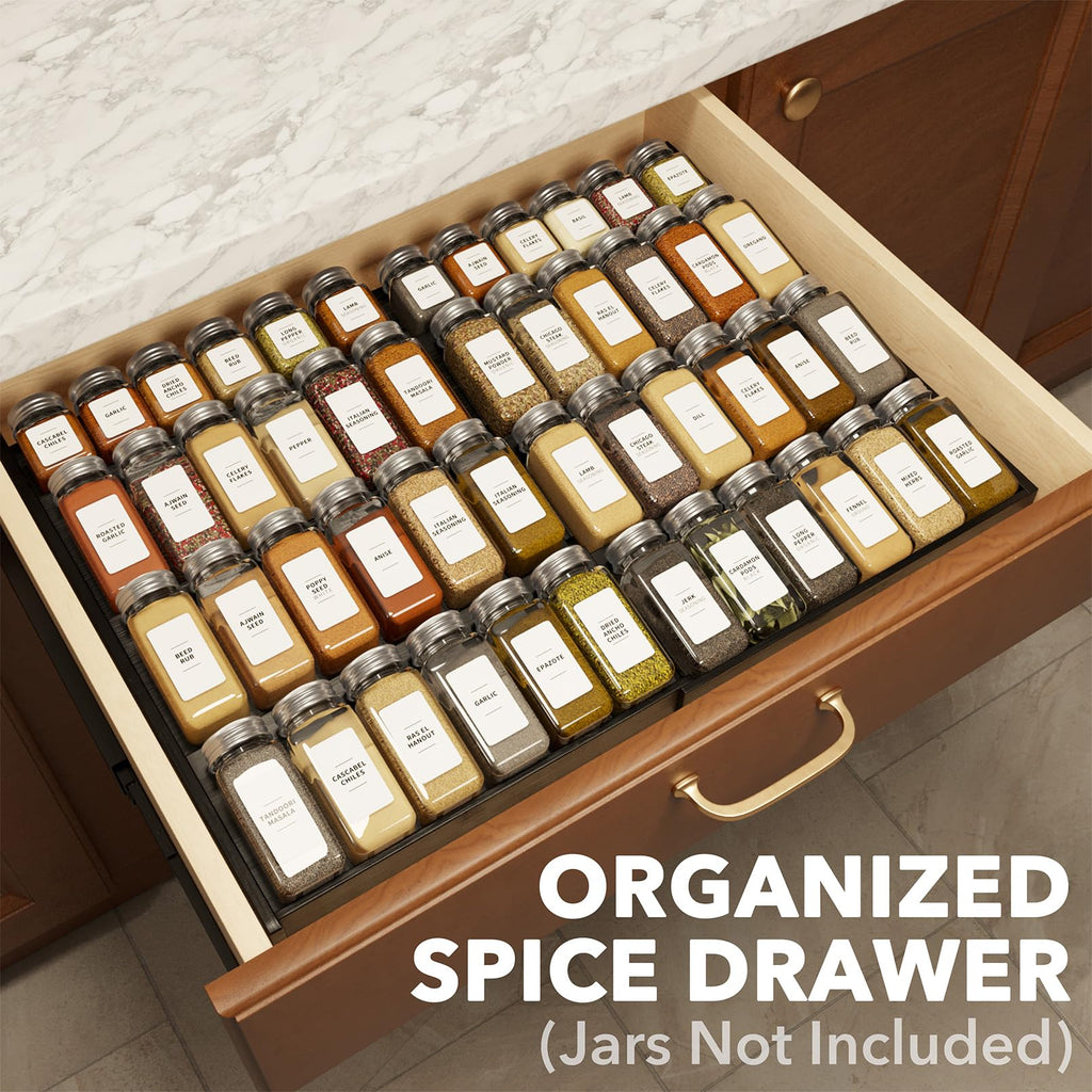 Expandable Bamboo Four Tier Spice Drawer Organizer for Kitchen Cabinet