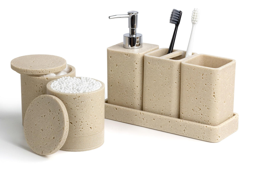 Six Piece Bathroom Accessories Set with Soap Dispenser and Vanity Tray