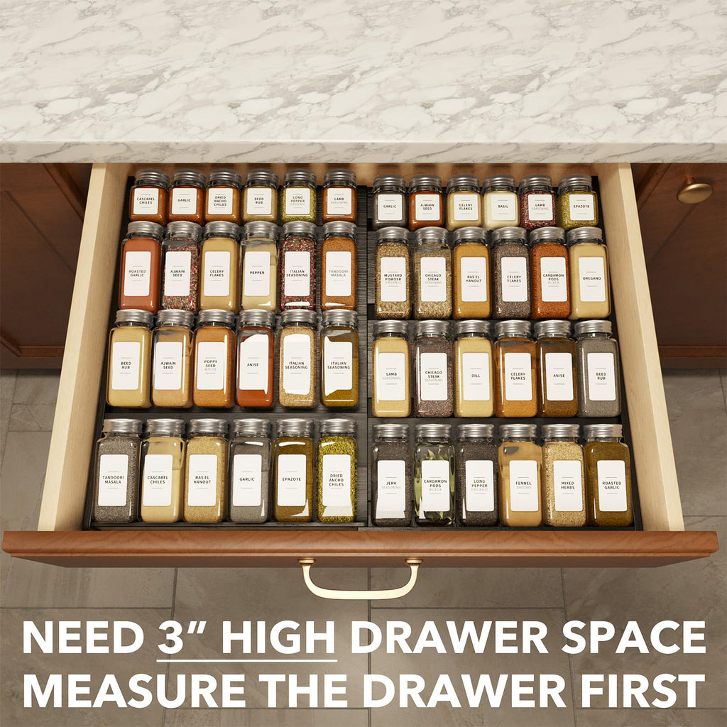 Expandable Bamboo Four Tier Spice Drawer Organizer for Kitchen Cabinet