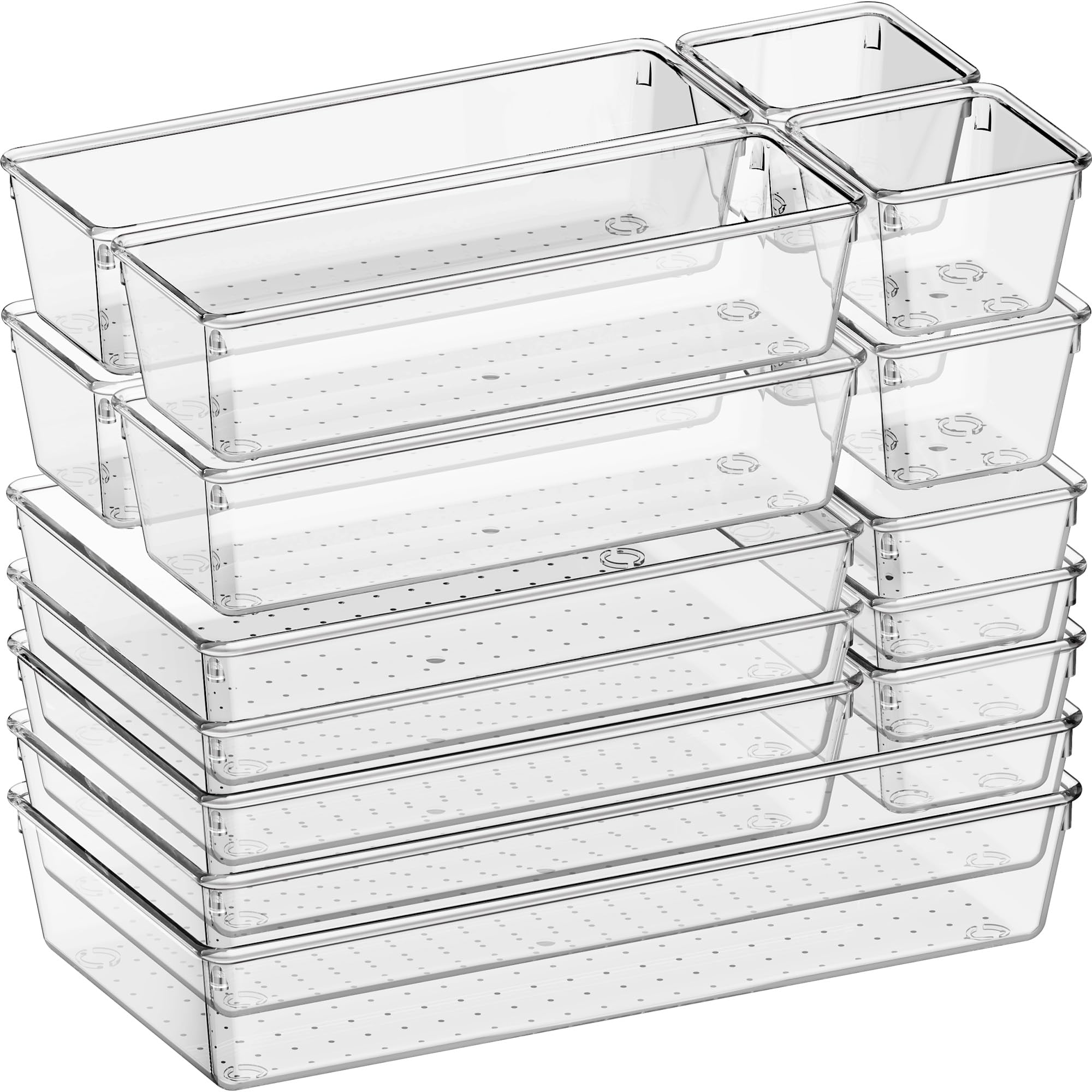 Clear Plastic Drawer Organizer Trays for Makeup Jewelry and Office Storage