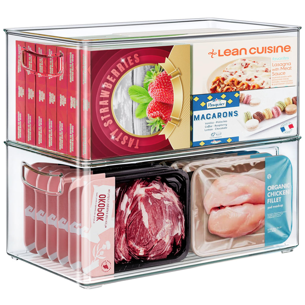 Stackable Freezer Storage Bins with Side Handles