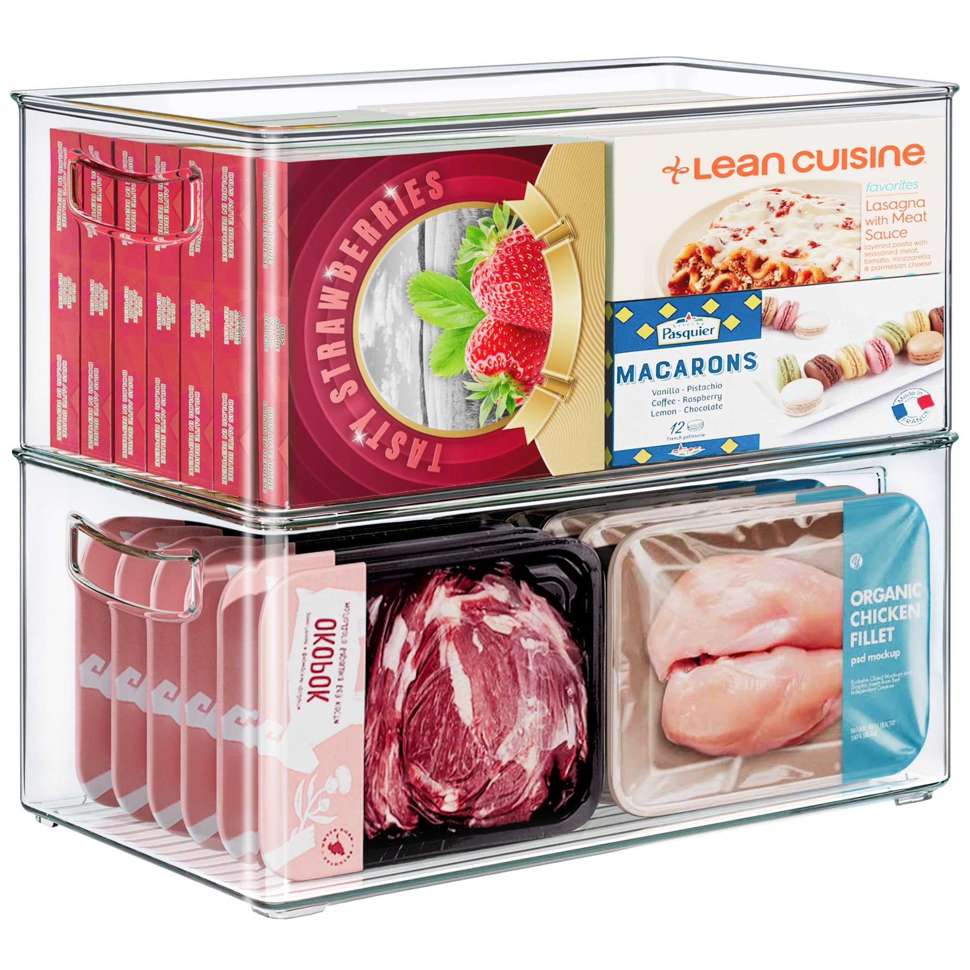 Stackable Freezer Storage Bins with Side Handles