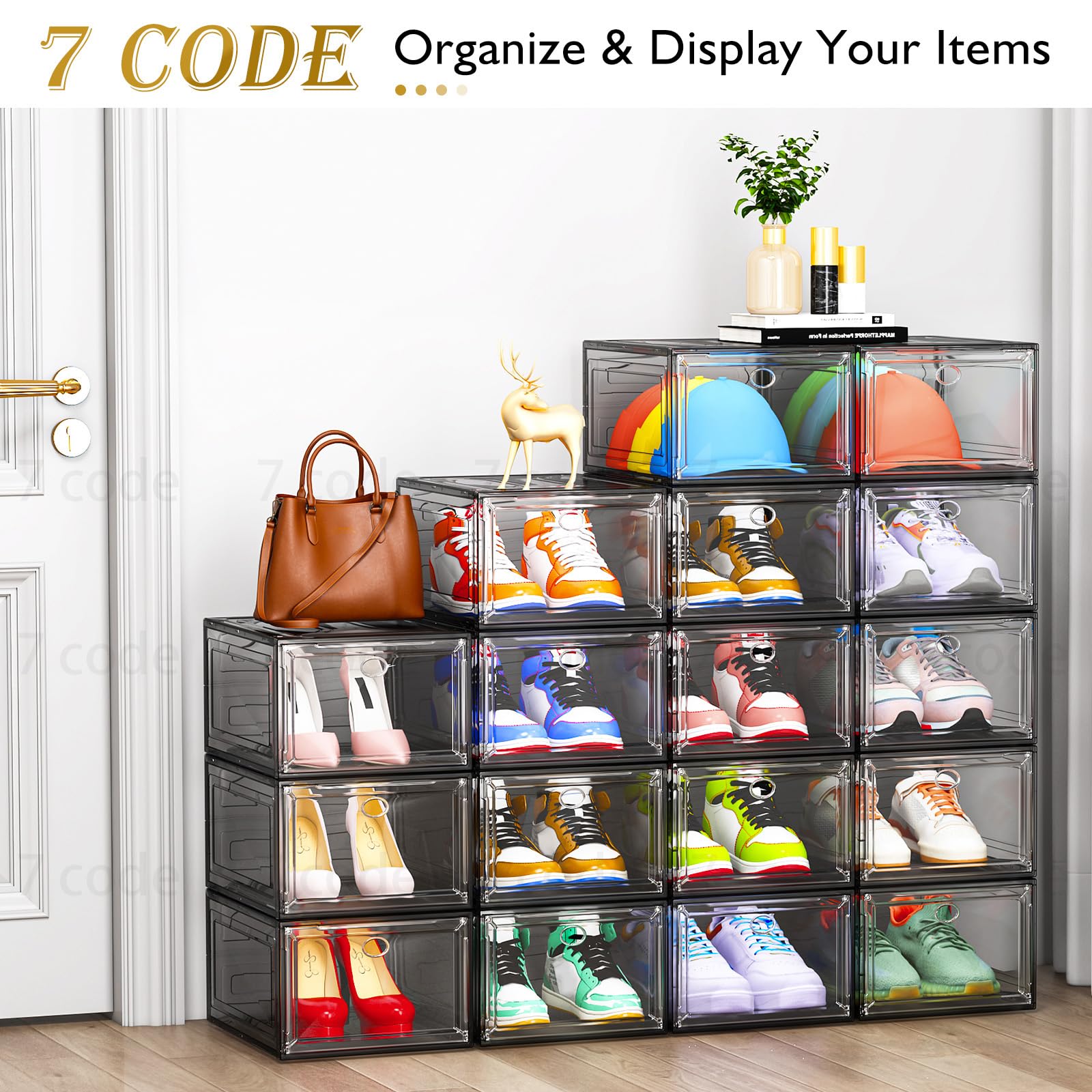 Sturdy Clear Stackable Shoe Storage Boxes with Magnetic Doors
