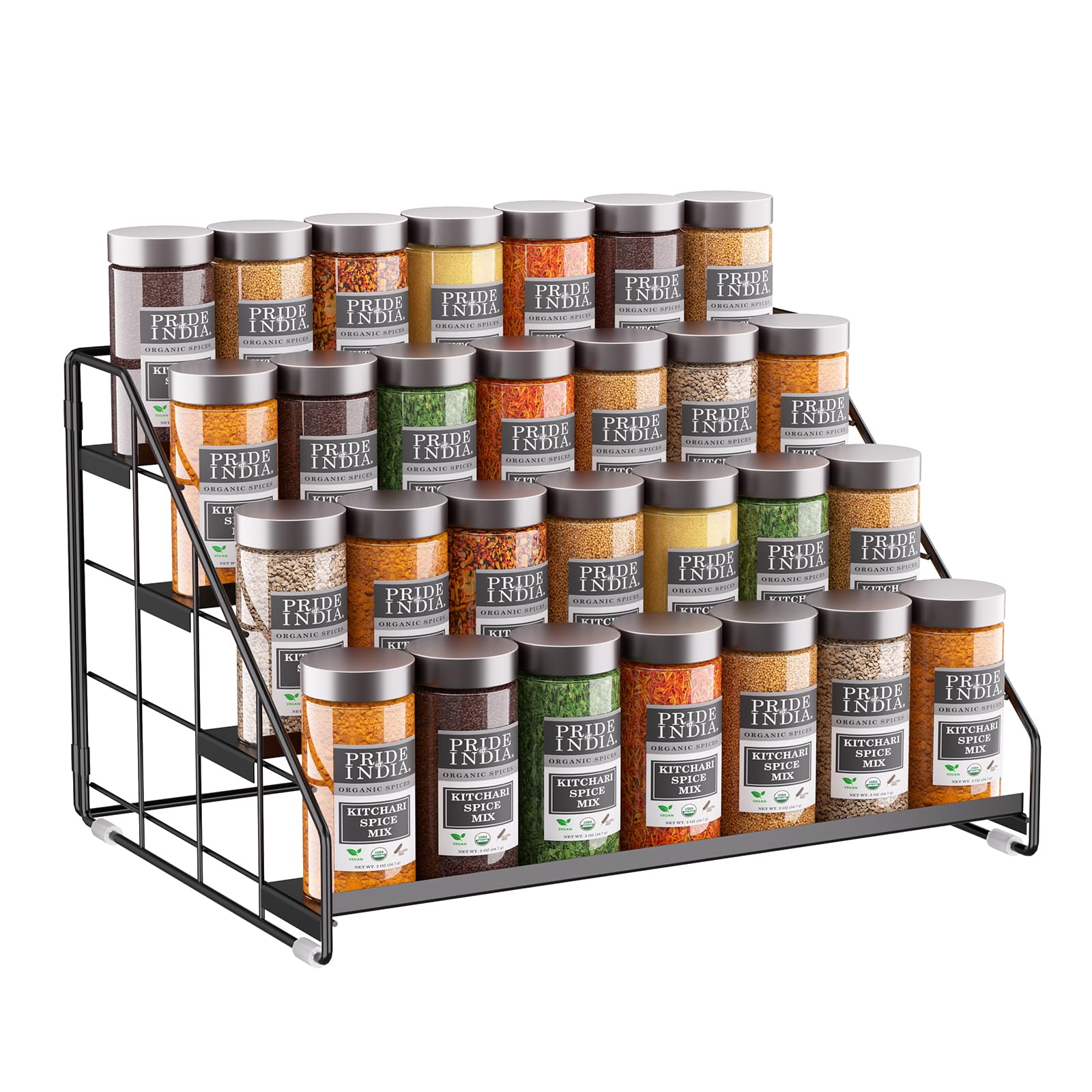 Adjustable Four Tier Spice Rack Organizer for Kitchen Cabinets