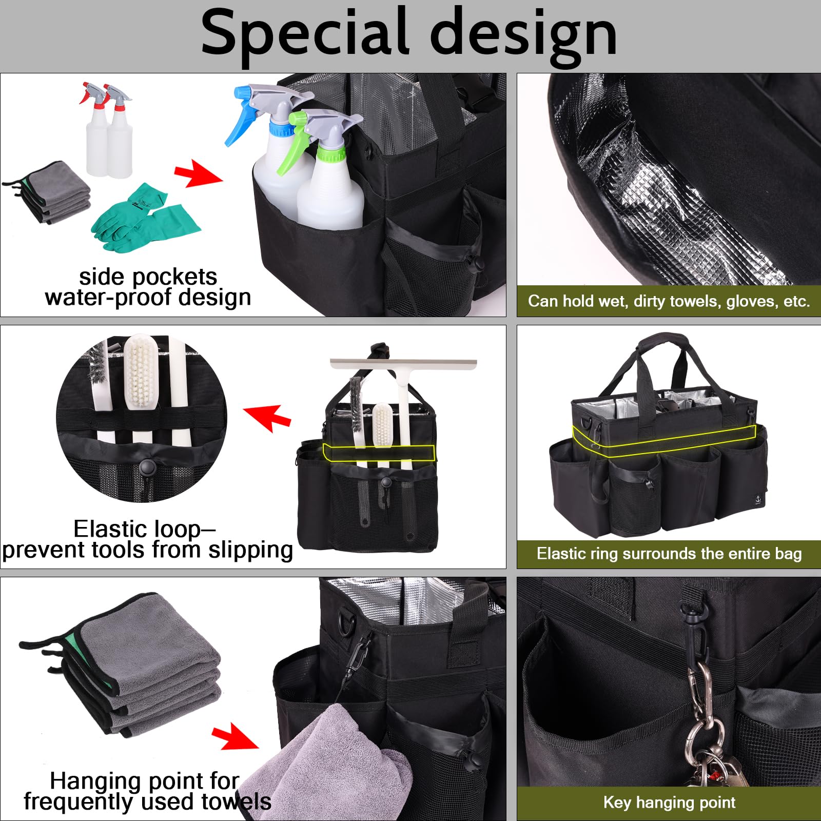 Large Wearable Cleaning Caddy Bag with Detachable Divider and Straps