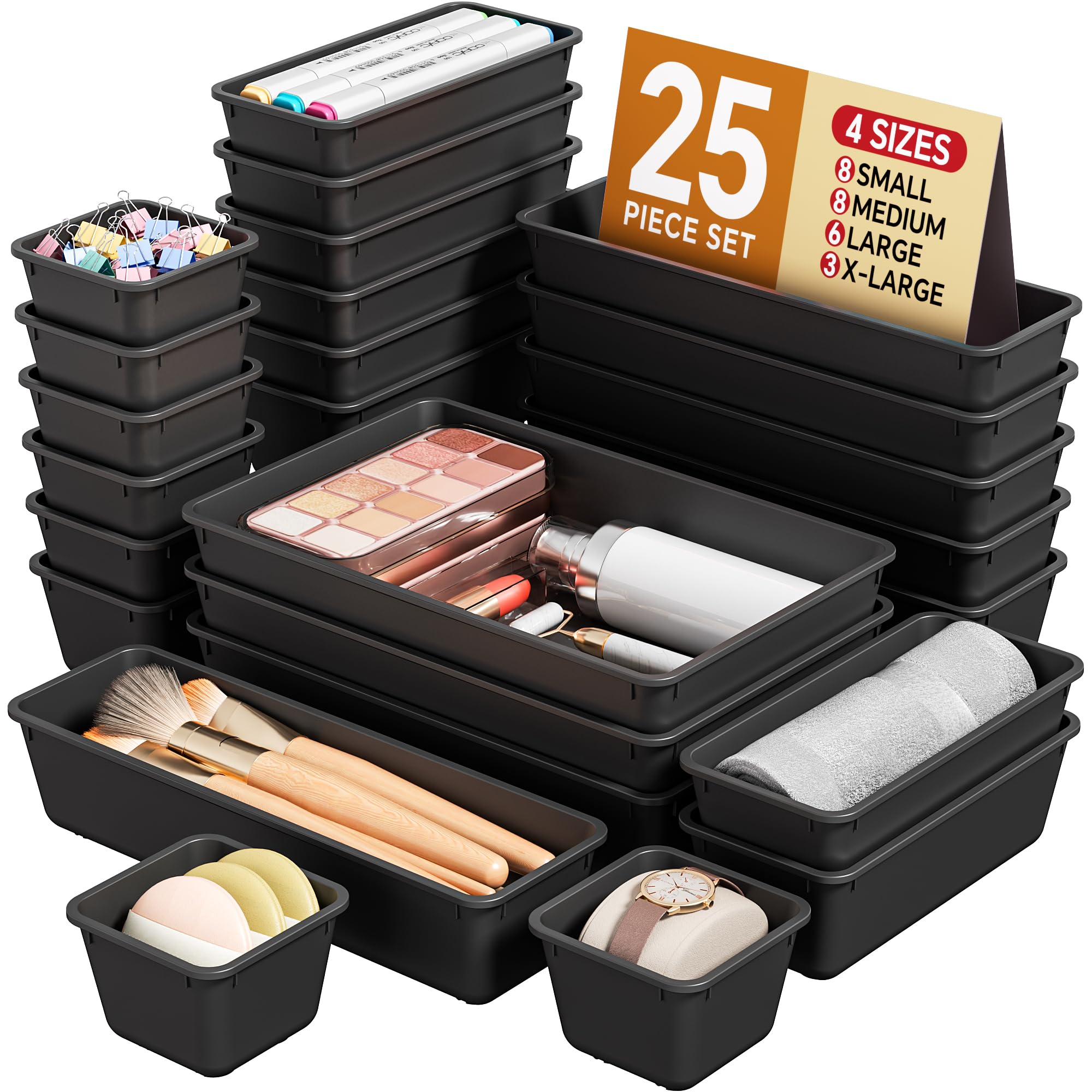 25 Piece Plastic Drawer Organizer Set for Home Storage