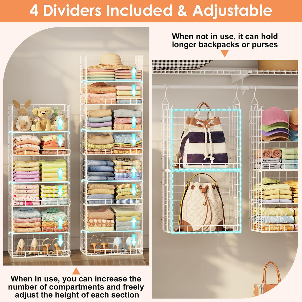 Eight Tier Hanging Closet Organizer with Wire Baskets Hooks and Dividers