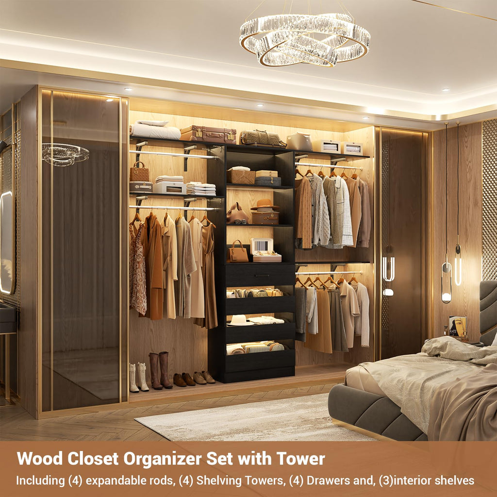 8FT Closet Organizer System with 4 Wooden Drawers and 4 Shelves