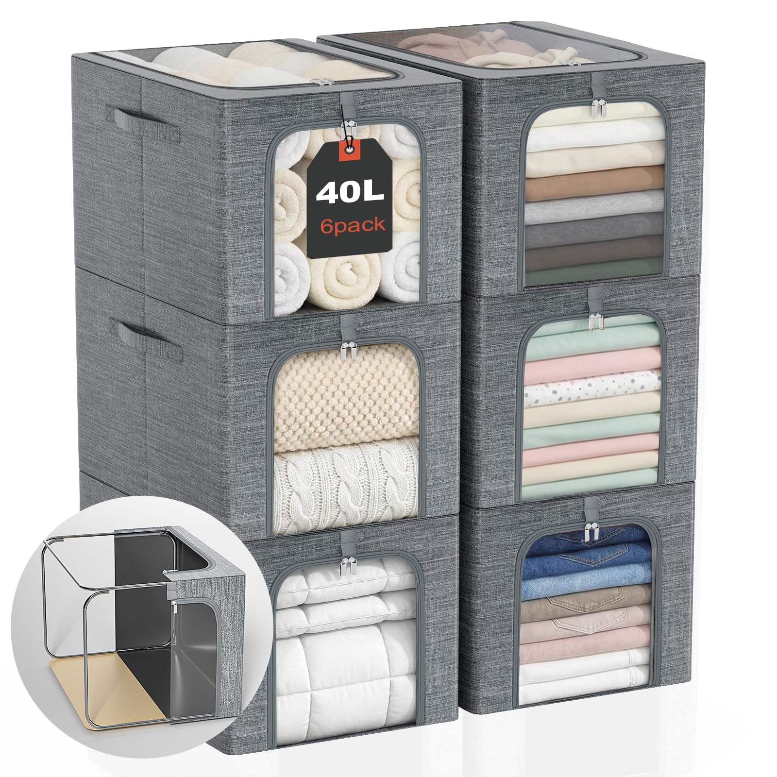 Clothes Storage Bins with Metal Frame for Closet Organization