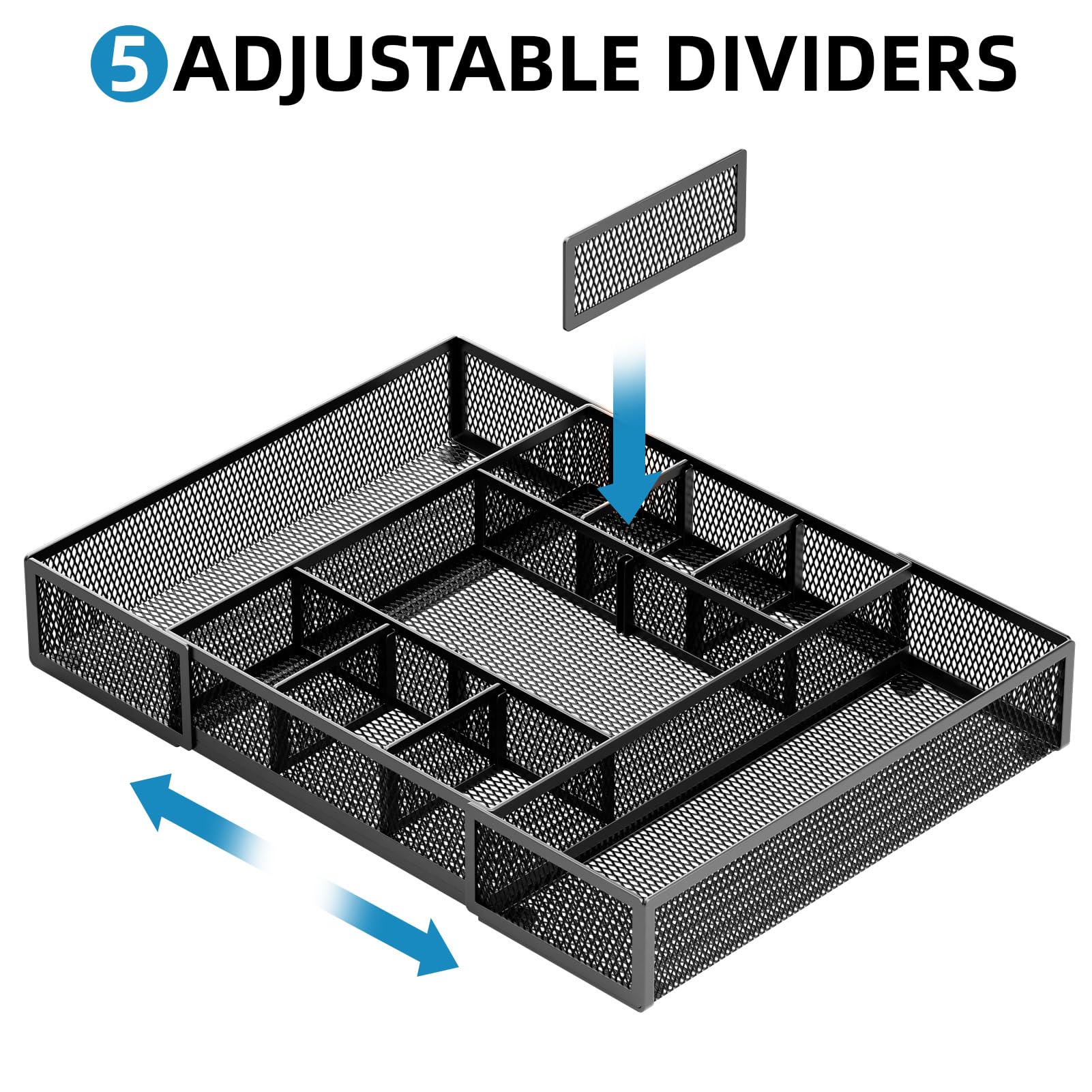 Expandable Desk Drawer Organizer with Ten Adjustable Compartments