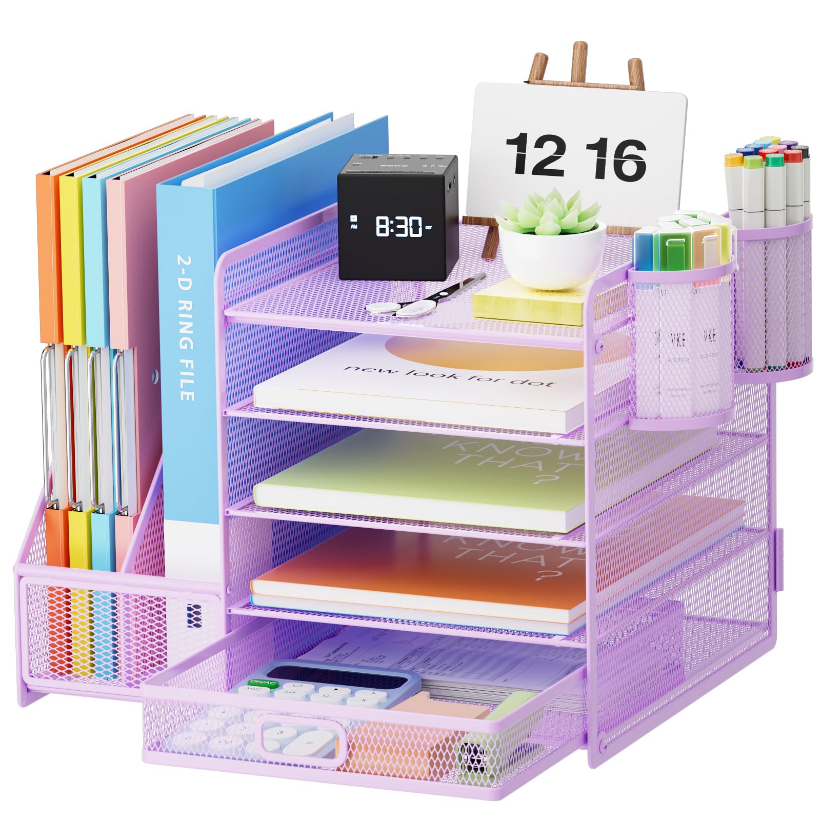 Five Tier Mesh Desk Organizer with File Tray Drawer Pen and Magazine Holders