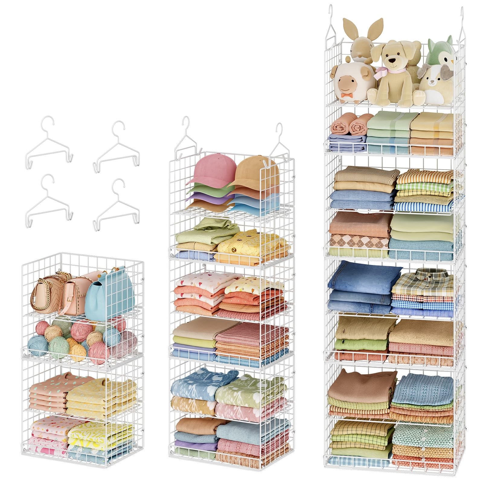 Eight Tier Hanging Closet Organizer with Wire Baskets Hooks and Dividers