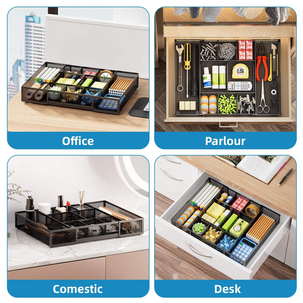 Expandable Desk Drawer Organizer with Ten Adjustable Compartments