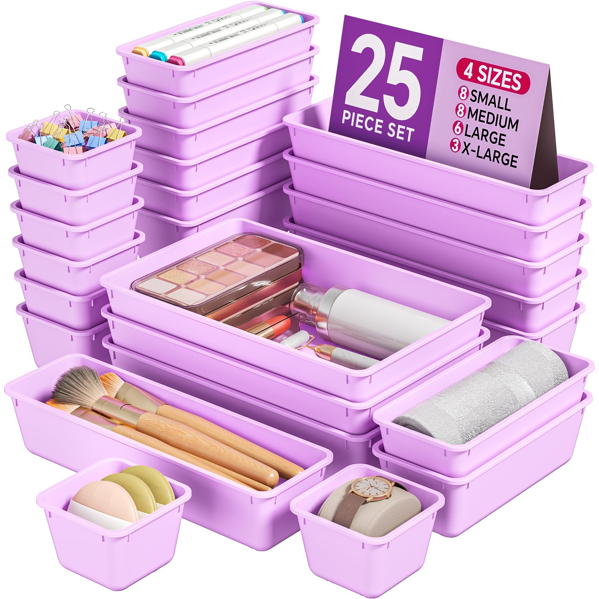 25 Piece Plastic Drawer Organizer Set for Home Storage