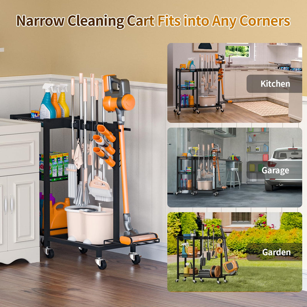 Large Capacity Broom Holder and Cleaning Supplies Organizer