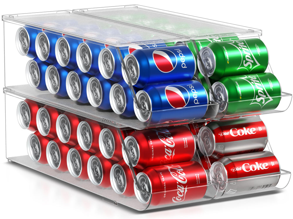 Four Pack Stackable Clear Refrigerator Can Organizers with 12 Can Capacity