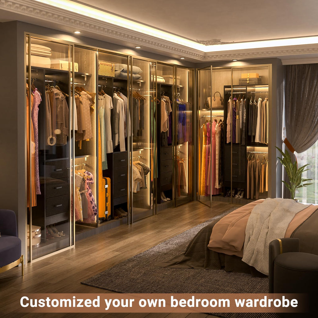 Closet Organizer System with Fabric Drawers Shelves and Garment Rack