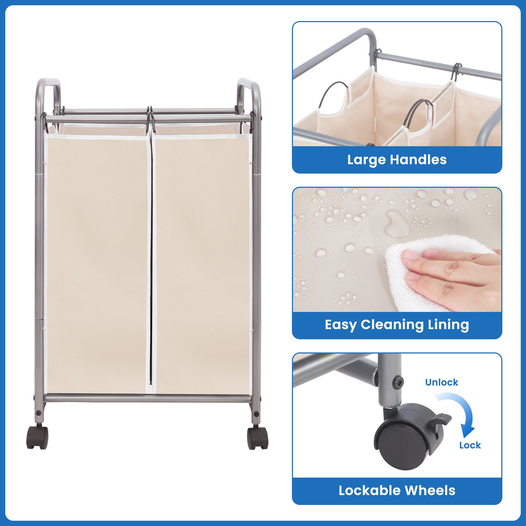 Rolling Laundry Sorter Hamper with Divided Compartments