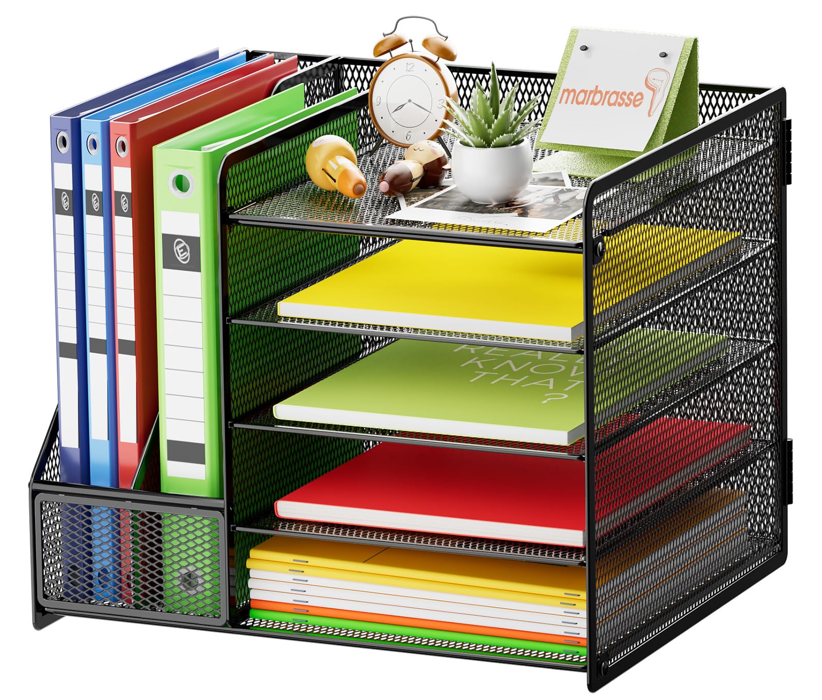 Five Tier Mesh Desk Organizer with File Tray Drawer Pen and Magazine Holders