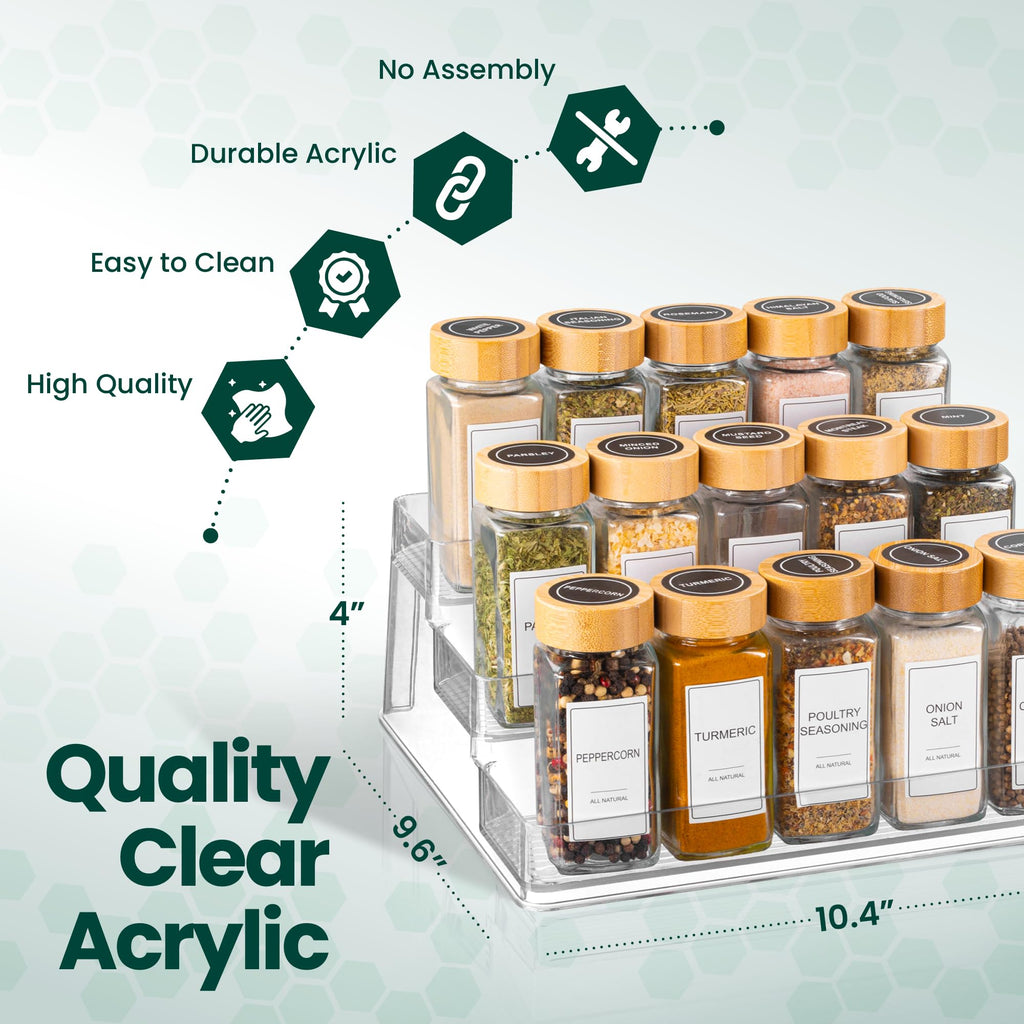 Clear Three Tier Acrylic Spice Rack Organizer for Kitchen Cabinet