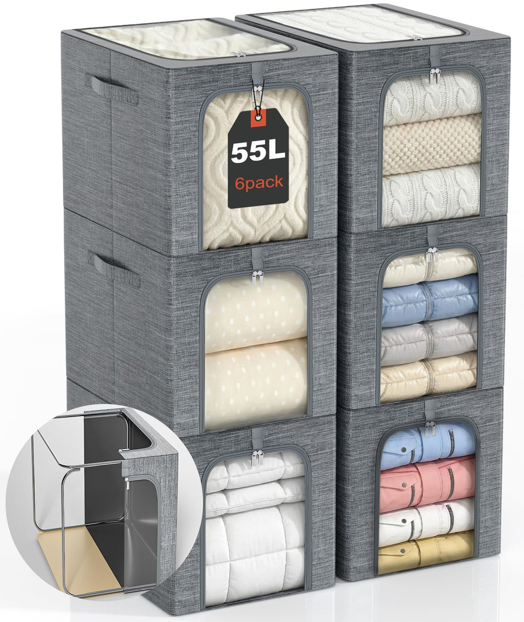 Clothes Storage Bins with Metal Frame for Closet Organization