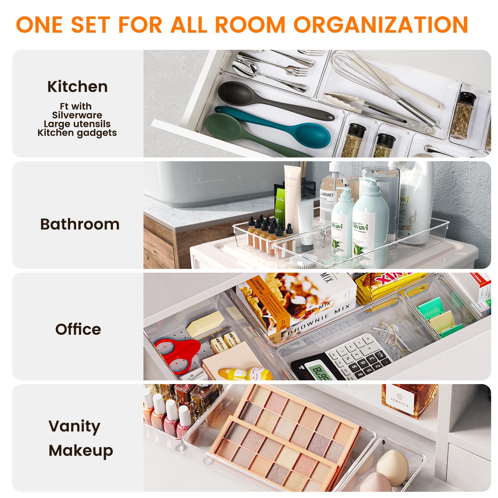 Clear Plastic Drawer Organizer Trays for Makeup Jewelry and Office Storage