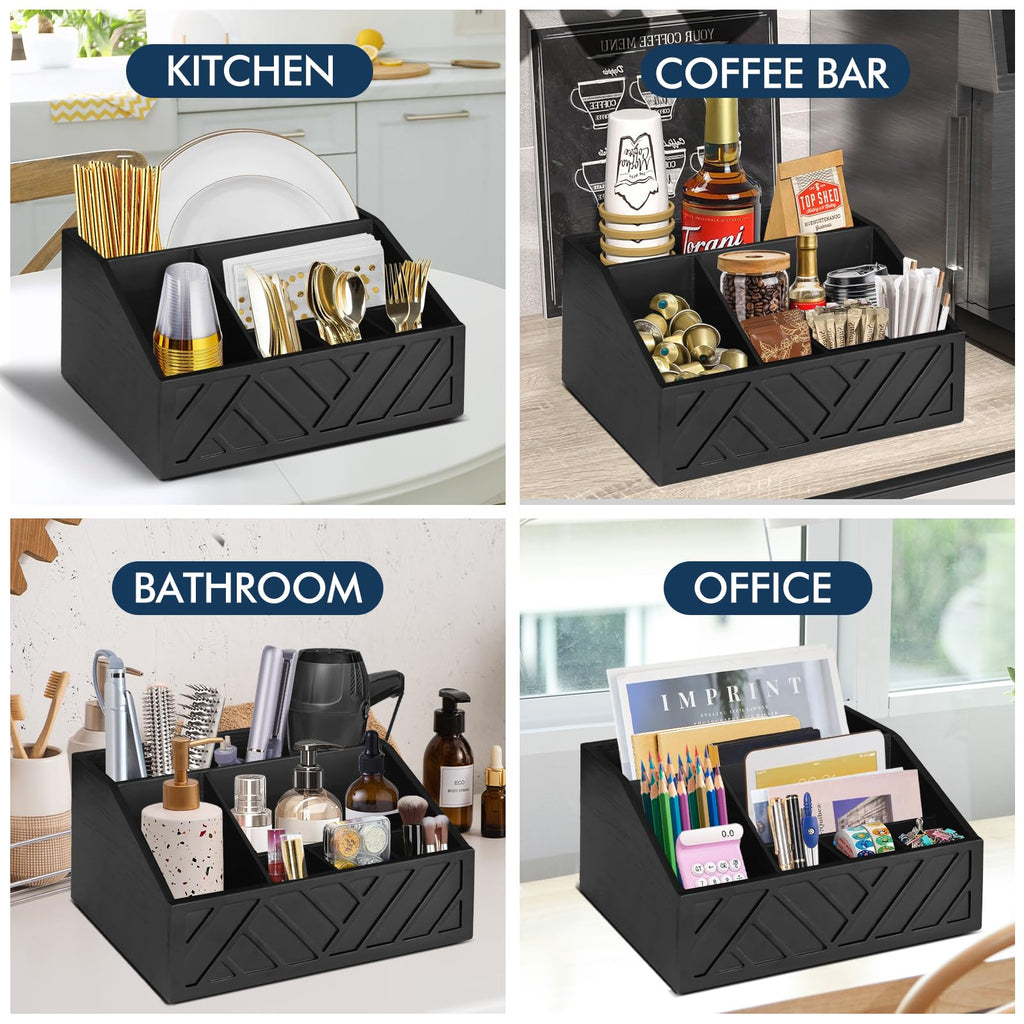 Six Compartment Wooden Utensil Caddy for Paper Plates and Cutlery