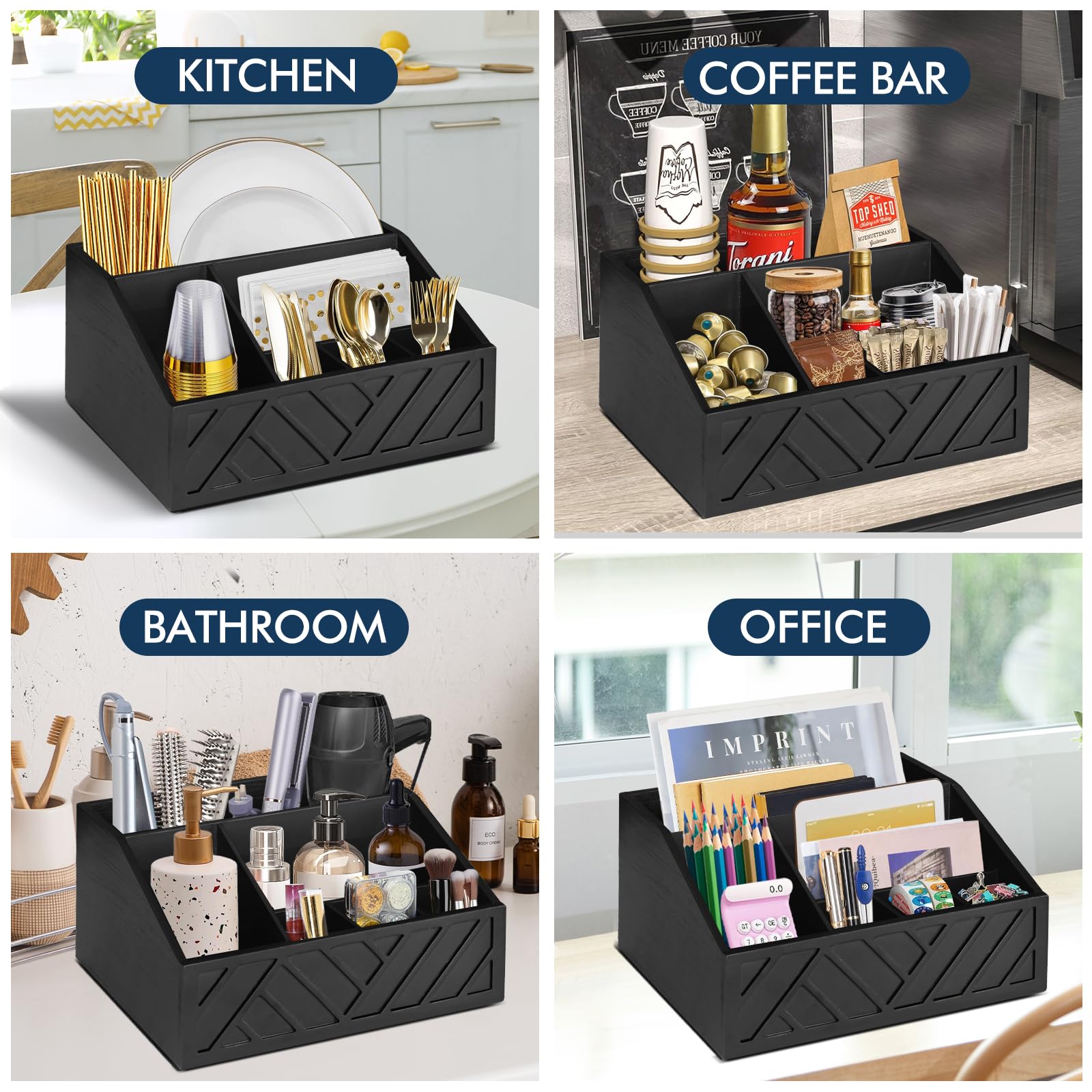 Six Compartment Wooden Utensil Caddy for Paper Plates and Cutlery