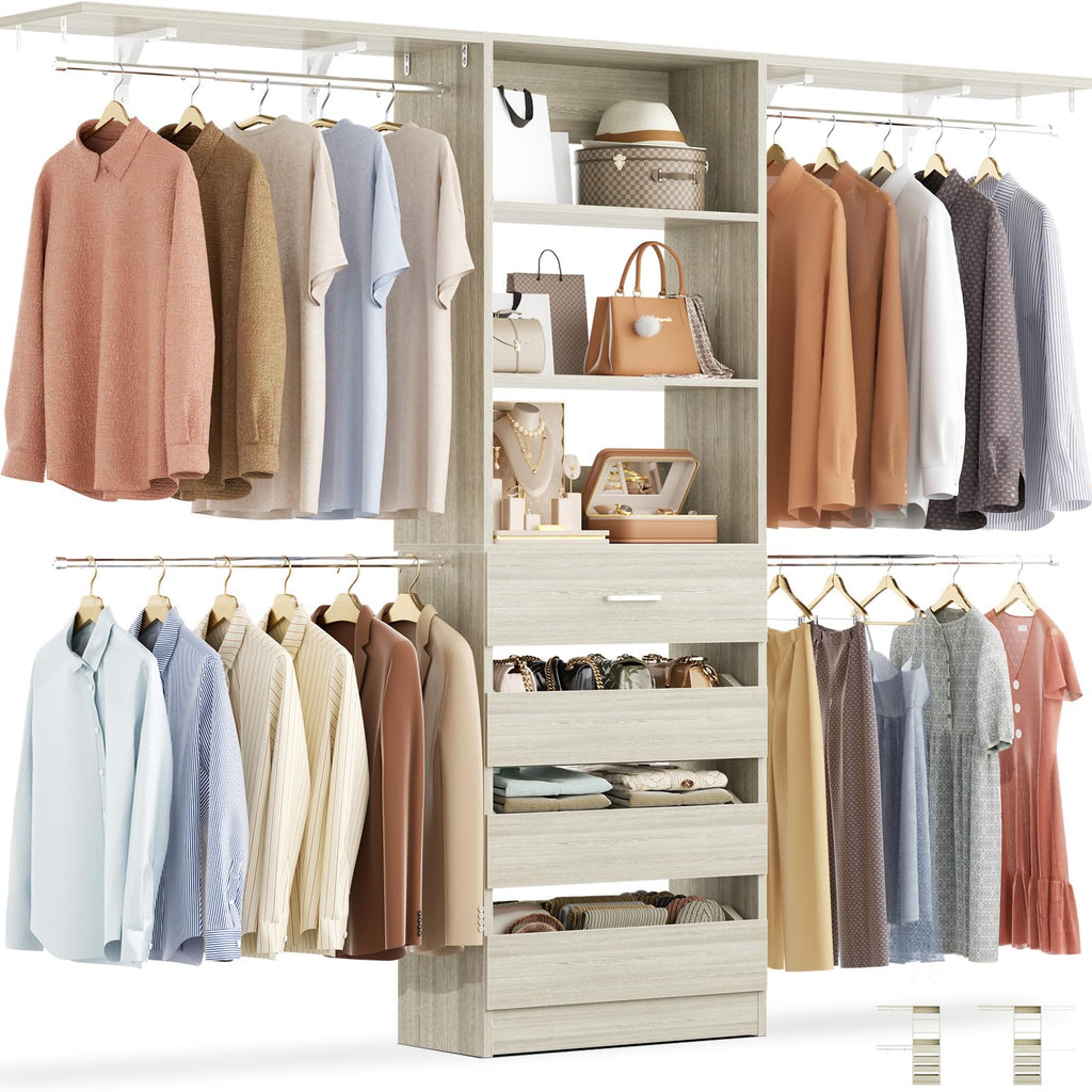 8FT Closet Organizer System with 4 Wooden Drawers and 4 Shelves