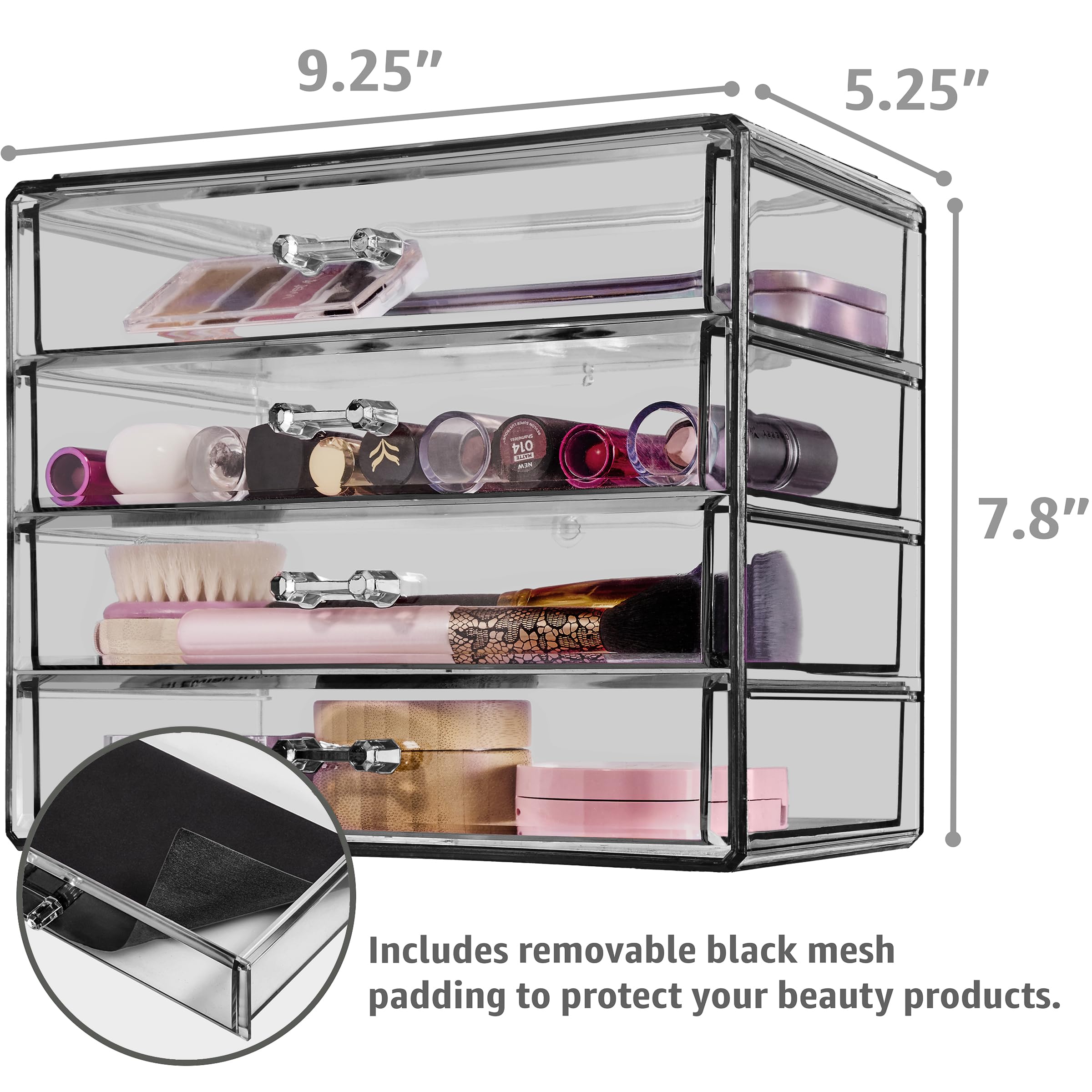 Four Drawer Acrylic Makeup Jewelry and Cosmetics Storage Case