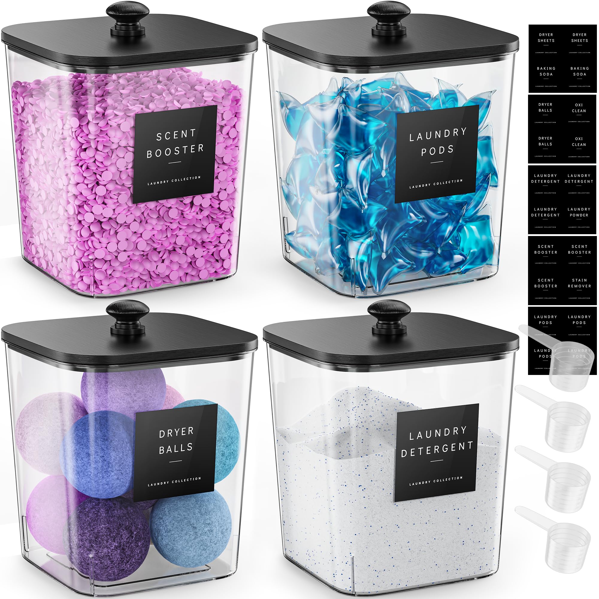 Four Pack Clear Laundry Pod and Detergent Storage Containers