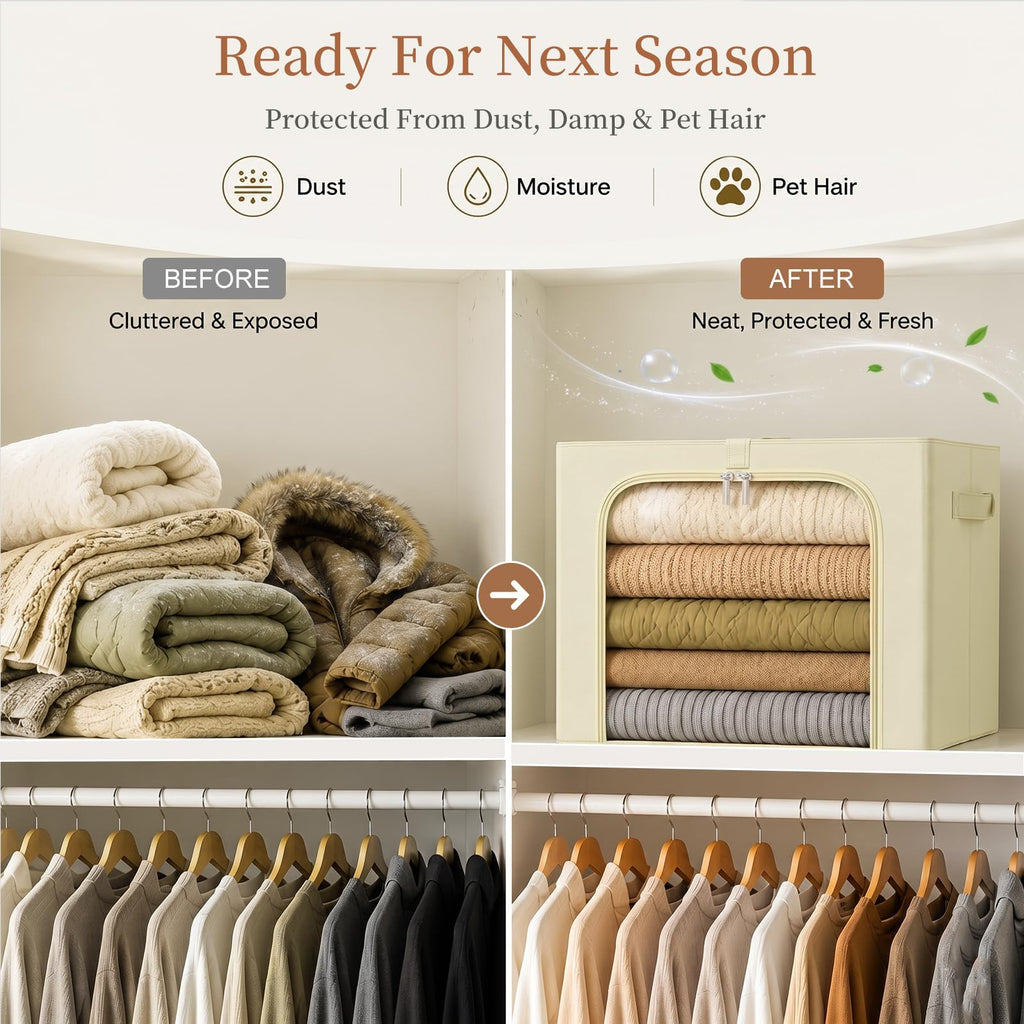 Clothes Storage Bins with Metal Frame for Closet Organization