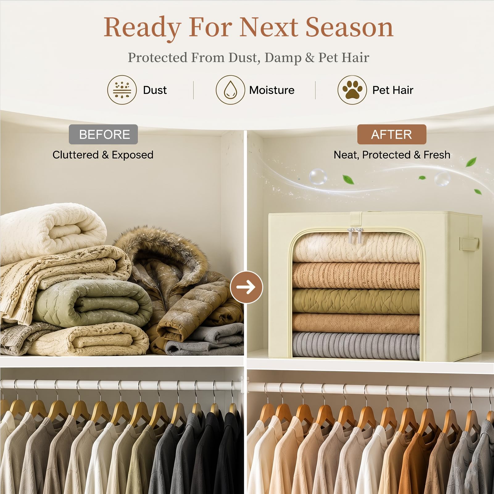 Clothes Storage Bins with Metal Frame for Closet Organization