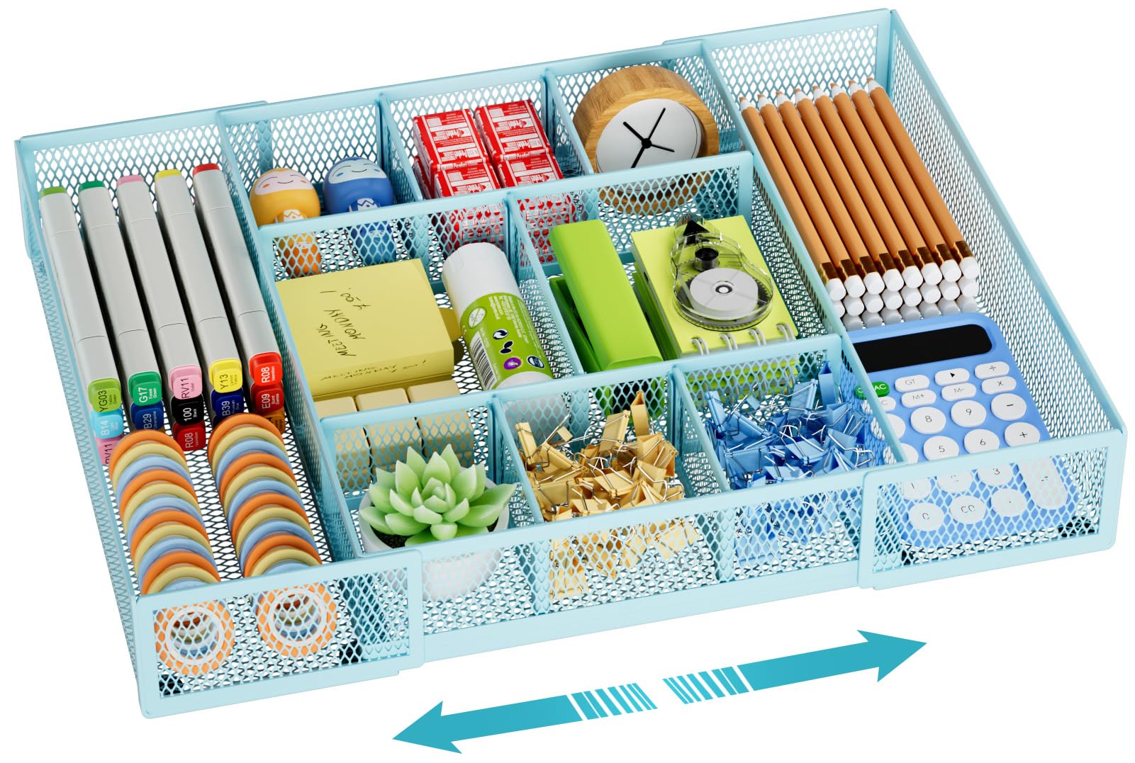 Expandable Desk Drawer Organizer with Ten Adjustable Compartments