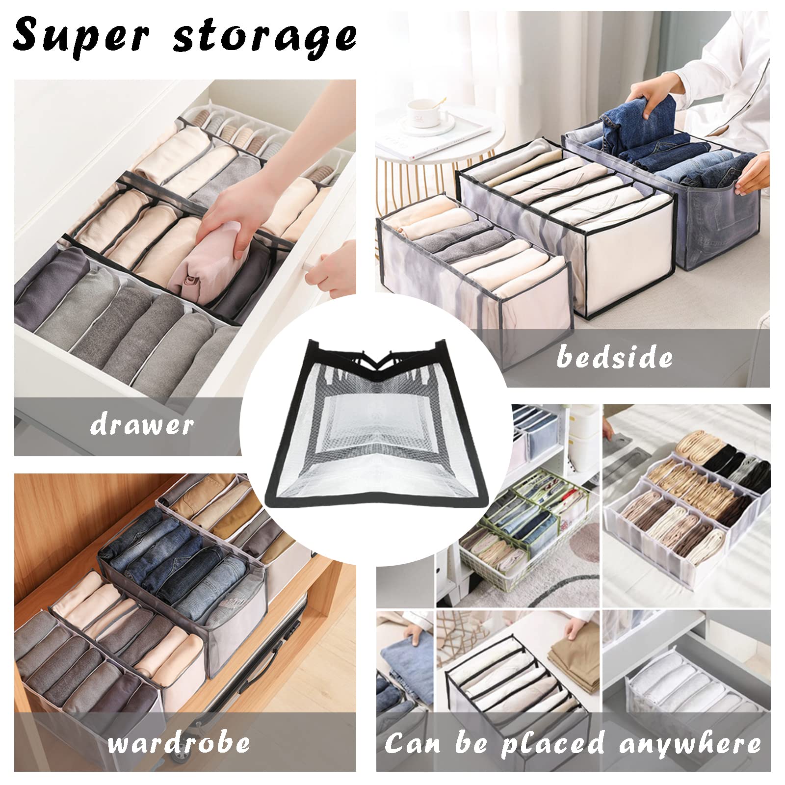 Six Pack Washable Clothes Drawer Organizers with Foldable Compartments