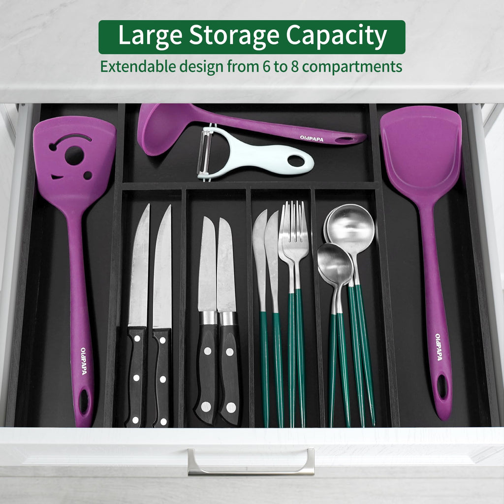 Expandable Bamboo Kitchen Drawer Organizer for Utensils and Cutlery