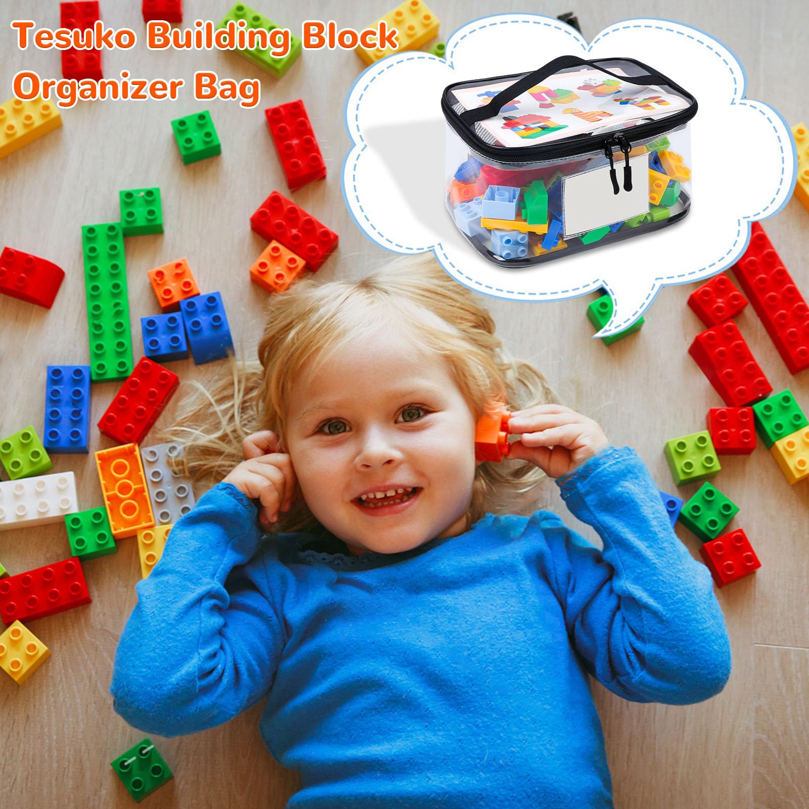 Six Pack Clear Toy Storage Bags with Name Tags and Manual Pockets