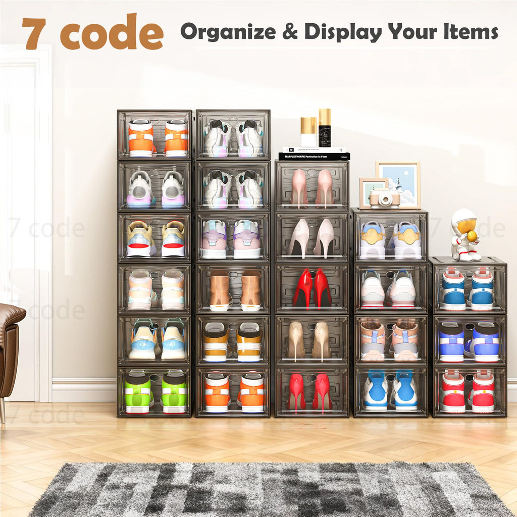 Sturdy Clear Stackable Shoe Storage Boxes with Magnetic Doors