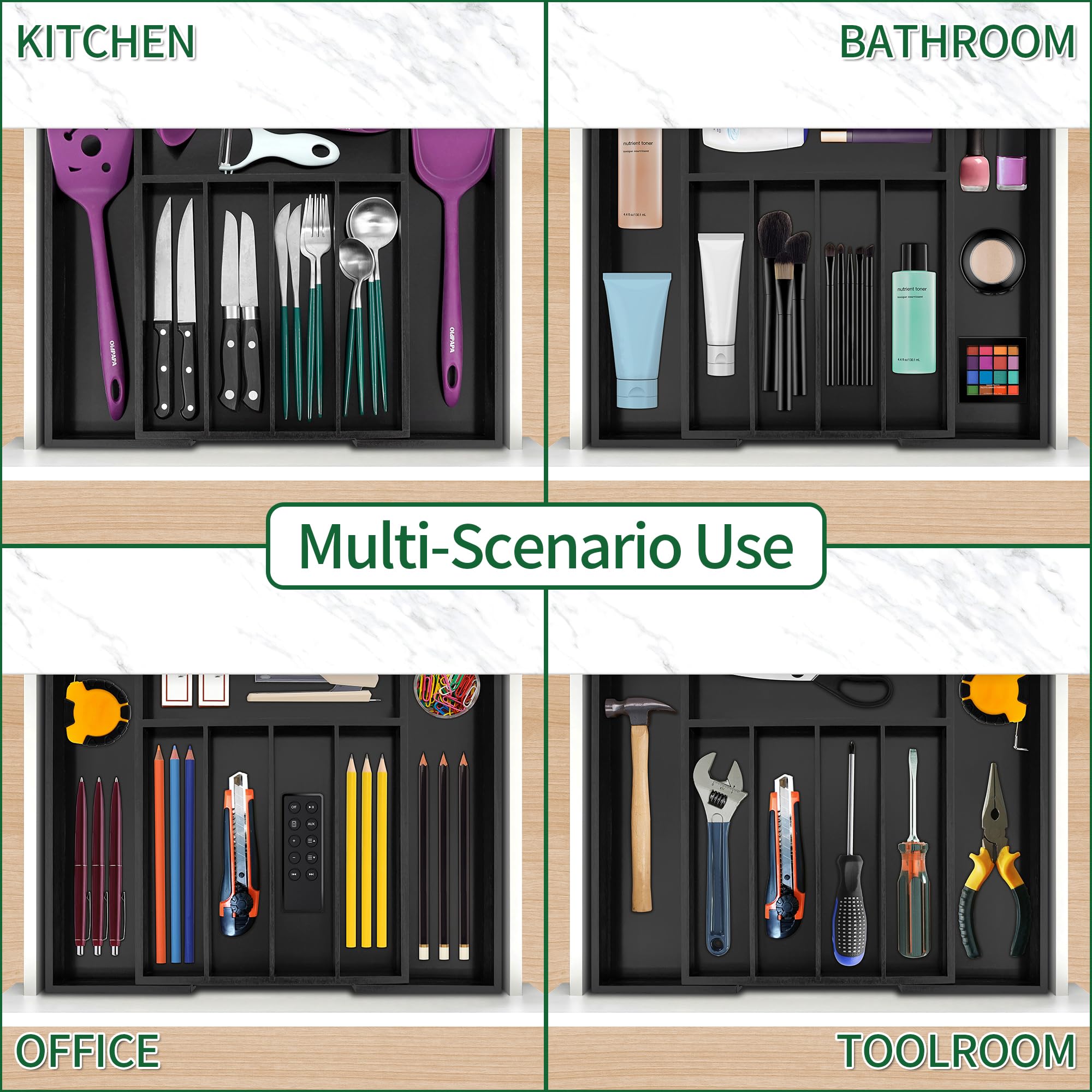 Expandable Bamboo Kitchen Drawer Organizer for Utensils and Cutlery