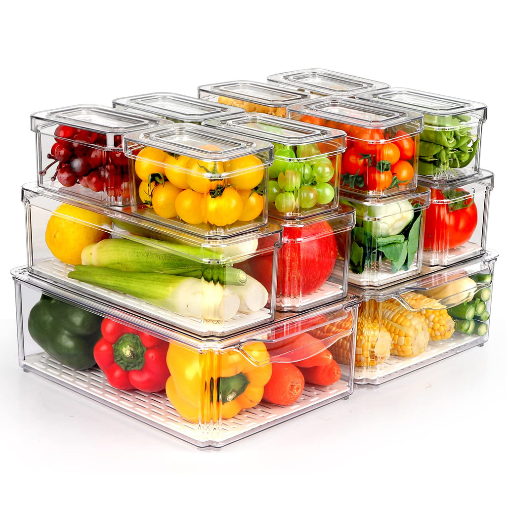 Stackable Clear Refrigerator Organizer Bins with Lids