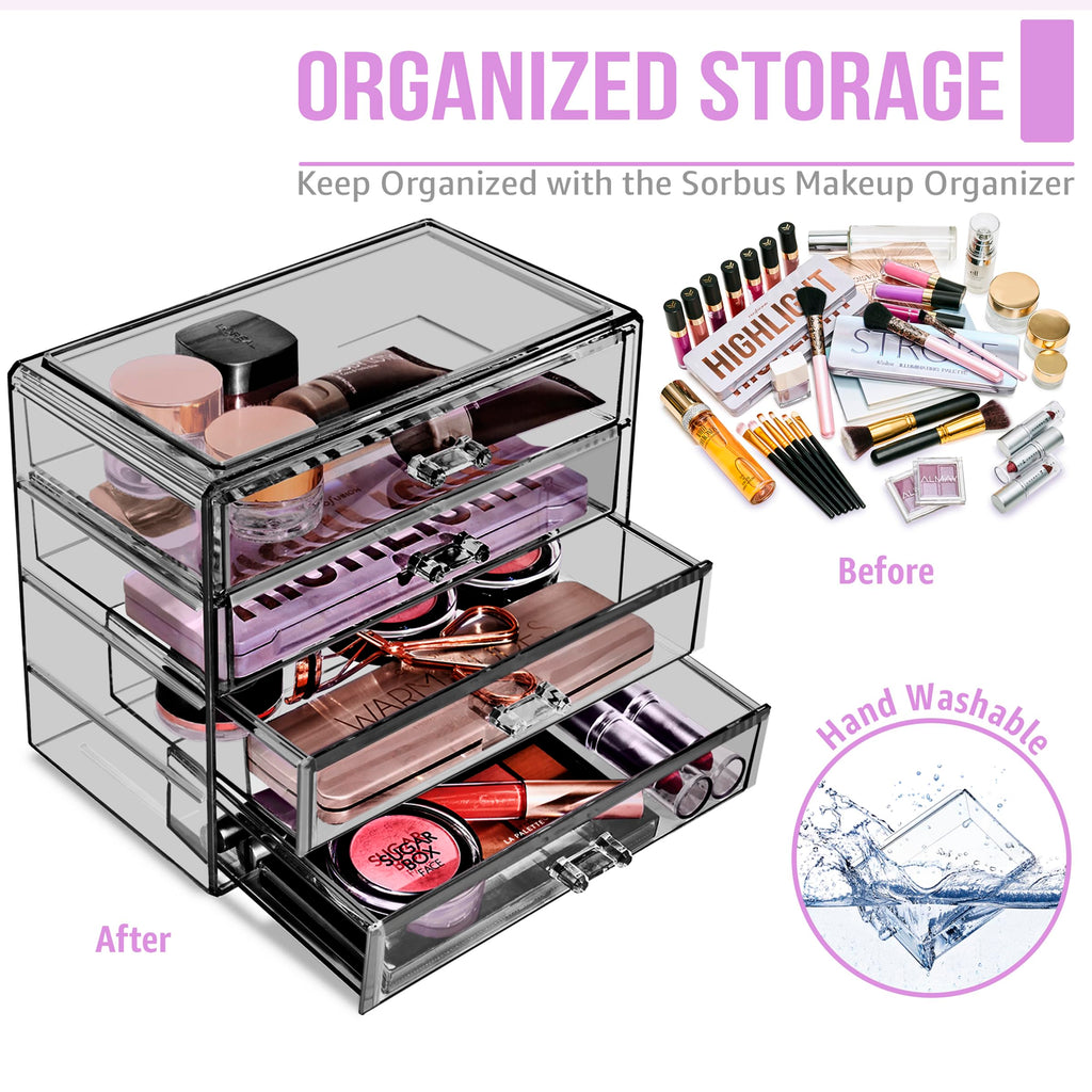 Four Drawer Acrylic Makeup Jewelry and Cosmetics Storage Case